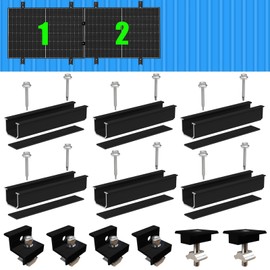 Warmfay Solar Panel Mount Mounting Set, Black 12 cm Aluminium Profile and Adjustable Brackets Attachment for Solar Module, Solar Panel Mount 2 Modules 30-35 mm for Flat Roof, Trapezoidal Sheet Metal