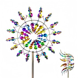 Shirem Magical Metal Windmill for Backyards, 3D Wind Sculptures & Spinners Outdoor, Kinetic Garden Sunflower Wind Spinners, 36 Inches, Colorful