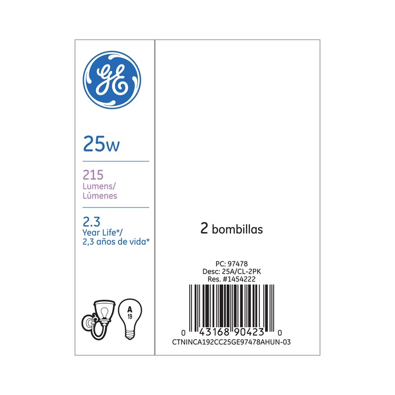 GE 97478 25-Watt 215-Lumen Decorative A19 Incandescent Light Bulb, Crystal