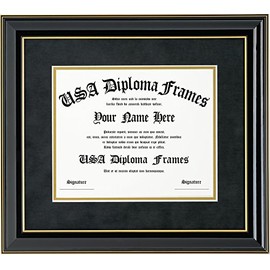 Black Glossy with Gold Trim Diploma Frame (fits 8.5x11 or 11x14 documents)
