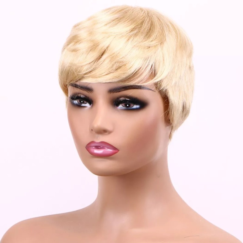 BM Peluca Corta De Cabello Humano Natural, Peluca Rubia Con