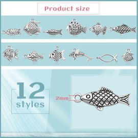 60 Pieces Fish Charms for Jewelry Making Antiqued Silver Alloy Fish Charms Fish Pendants 12 Styles Assorted Fish Charms for DIY Craft Summer Bracelet Necklace Earring