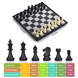 QuadPro 3 in 1 Magnetic Chess Checkers Backgammon Board Game Set with 12.5 Inch Folding Board Travel Games for Kids and Adults (Chess: Black & White)