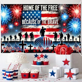 BlissYard Patriotic Memorial Day Banner America Independence Day Backdrop 71 x 43 Inch Home of the Free Because of the Brave Wall Decor Patriotic National Holiday 4th of July Veterans Day Indoor Outdoor Supplies