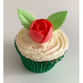 12 Pretty Red Wafer Roses & 24 Wafer Leaves- Edible & Unique!