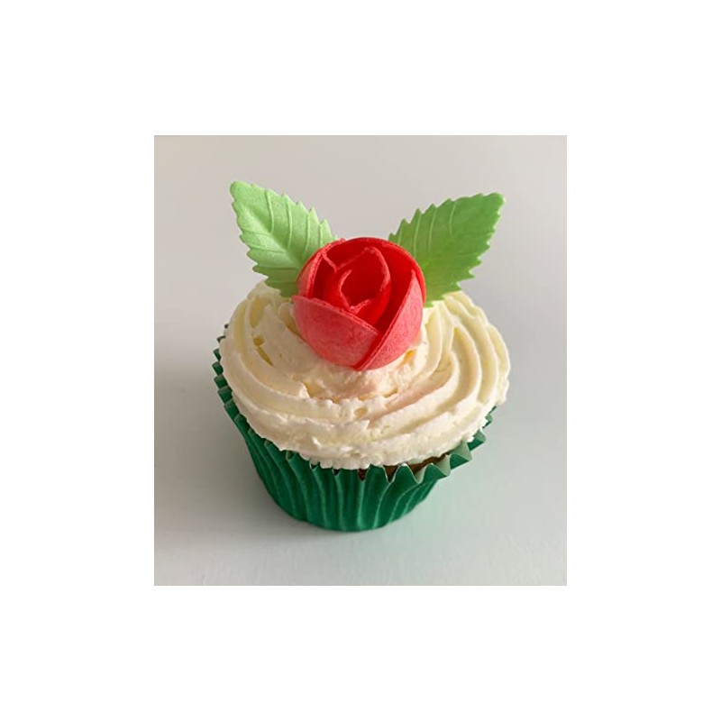 12 Pretty Red Wafer Roses & 24 Wafer Leaves- Edible