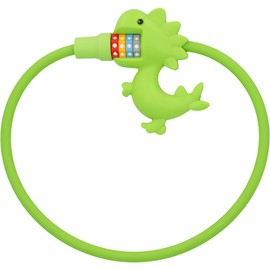 Fischer Kabelschloss Dinosaurier, Fahrradschloss für Kinder, Zahlenschloss mit 4-fach Zahlenwalze für 10.000 Kombinationen, Durchmesser 10 cm, Länge 60 cm, grün