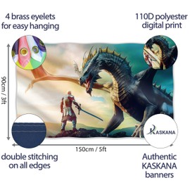 Dragon Knight Flag – Large Funny Flag – 110D Polyester – Double stitched – 4 brass grommets, large 90x150 cm (5 x 3 feet)