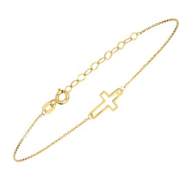 MIONZA Jewelry 14k Solid Gold Cross Bracelet for Women | Real Gold Sideways Adjustable Cross Bracelet | Gold Plated Bracelet for Women | Christian Baptism Gift (Gold Plated)