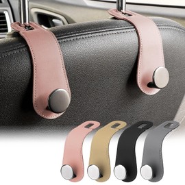 JESTOP Car Headrest Hooks, 2 Pack Leather Car Seat Storage Hanger for Purses Bags, Stylish Car Seat Organizer Hooks for Handbag Coat Umbrellas, Car Inside Accessories, Pink