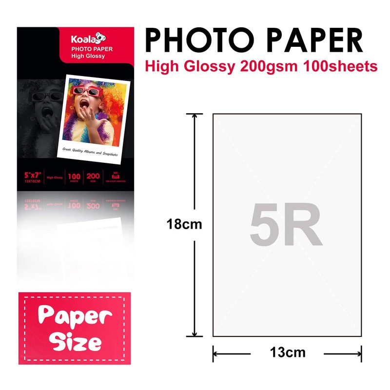 KOALA Inkjet Photo Paper 7x5 '' 13x18 cm Glossy 100