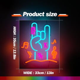 Goneons Rock Hand Neon Sign Music Neon Light LED Blue Neon Light for Wall Decor,Dimmable & USB Powered Rock and Roll Neon for Live Music Bar Pub Club Party Restaurant Gifts