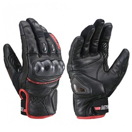 Daytona HBG-058 Motorcycle Gloves, Winter, Leather (Goat Leather), Waterproof, Windproof, Carbon Protector, Smartphone Compatible, AW Sports Short Gloves, Black/Red, M Size 22181