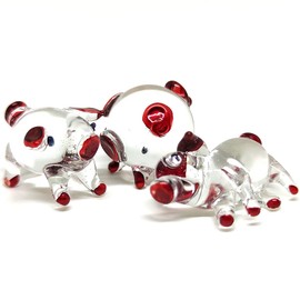 Sansukjai 3 Pigs Tiny Miniature Figurines Animals Hand Painted Blown Glass Art Collectible Gift Decorate (Clear Red Matt)