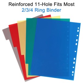 A4 File Dividers 5 Part Plastic Filing Subject Dividers (5 Pack) Multi-Colour Index Tabs with Multi Hole Punched & Content List for School Office Home