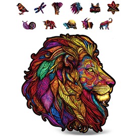 CRAFTHUB Animal Wooden Puzzles for Adults – A3 Lion with 121 Pieces – Jigsaw Puzzles with Unique Animal Shapes – 10.8" x 11.4"