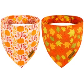 THLOH Fall Dog Bandanas - 2 Pack Thanksgiving Dog Bandana with Snap Button, Reversible Pumpkin Pet Scarf for Boy & Girl, Premium Durable Fabric, Holiday Bandana for Large & Extra Large Dogs (X-Large)