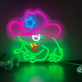 Frog Cowboy Neon Signs,Frog Cowboy Lamp Led Signs Lights Neon Signs for Wall Decor, Adjustable Brightness Night Light Man Cave Game Room Decor, USB Powered for Bedroom Party Bar Wedding Christmas