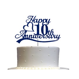 Decoración para tartas de décimo aniversario con purpurina azul, 10 ideas de decoración de aniversario de boda, calidad premium, resistente con purpurina de doble cara, palo de acrílico. Fabricado en Estados Unidos (10th Blue)