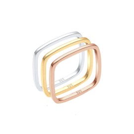 Elli 0602451216 Women's Ring Tri Colour Statement Square Set Gold-Plated Silver 925, Year-round, None