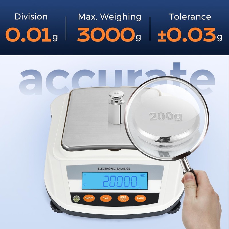 Bonvoisin Lab Scale Rechargeable Electronic Balance 3000gX0.01g Precision Analytical Balance