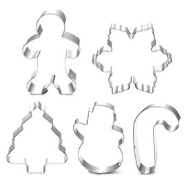 Christmas Cookie Cutter Set - 5 Piece Holiday Cookies Molds - Snowman, Christmas Tree, Gingerbread Man, Candy Cane, Snowflake