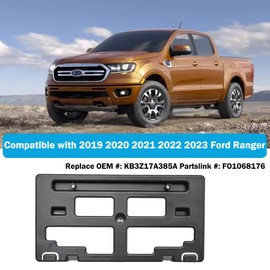 Wocch Front License Plate Frame for Ford Ranger 2019 2020 2021 2022 2023 NO Drill Front Bumper License Plate Holder Mounting Bracket Replace # KB3Z17A385A FO1068176