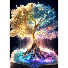 QINRUBB Lucky Tree Diamond Painting Adults, 5D Tree of Life Diamond Painting Pictures Beginners, DIY Round Full Drill Diamond Painting Embroidery Cross Stitch Gifts Home Wall Decor 30 x 40 cm