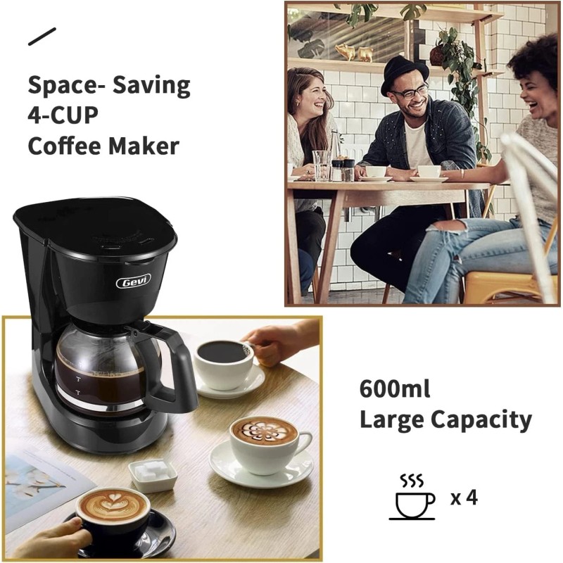 Gevi 4 Cups Small Coffee Maker, Compact Coffee Machine with