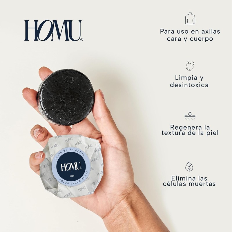 HoMu Jabón Barra Detox con Carbón Activado 50g (Pack 3)