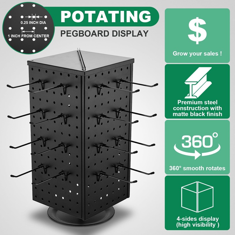 Wesiti Pegboard Metal Rotating Display Stand with 20 Hooks 4