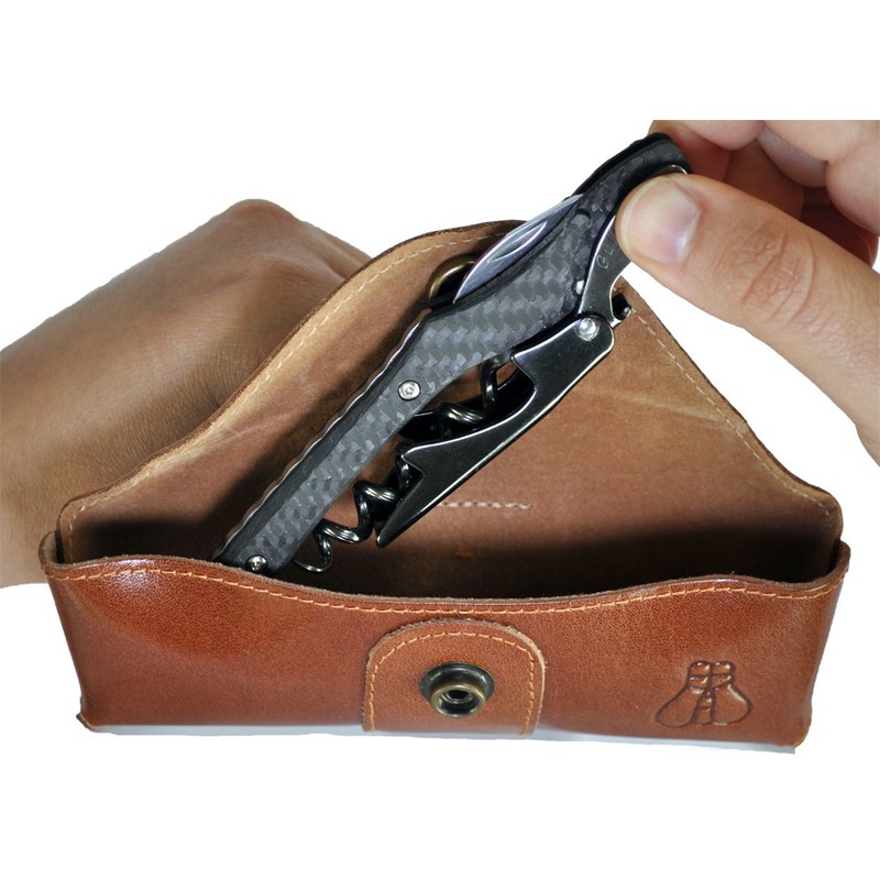 Castello Carbon Fiber Waiter's Corkscrew with Leather Pouch in Wood