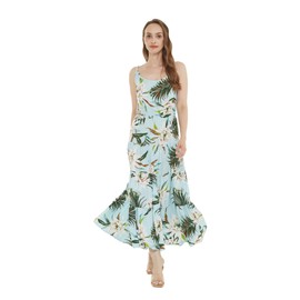 Matchable Family Hawaiian Luau Maxi Tiered Dress, Wispy Cereus Light Blue, Women, XX-Large