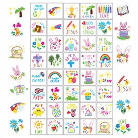 YVAINE 80pcs Christian Easter Temporary Tattoos, Religions Easter Bunny Doodles Temporary Tattoos,Easter Jesus Cross Waterproof Tattoos Stickers for Easter Spring Party Supplies
