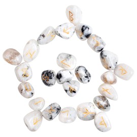 Zaicus Rainbow Moonstone Gemstone Rune Stones Set Reiki Healing Engraved Stone Kit Chakra Balancing Emf Protection Divination Symbol Energy Generator Good Luck Tumbled Feng Shui Decor 15-20mm