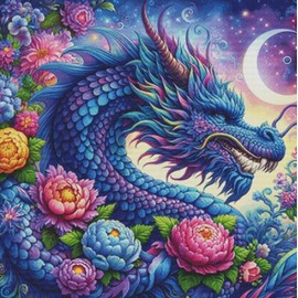 HKLIOPU Cross Stitch Embroidery Kit, 11 CT Embroidery Set, Fantasy Blue Dragon, Adult Cross Stch, DIY Embroidery Pictures, Pre-Printed Cross Stitch for Beginners, Home Decor, 40 x 40 cm (LZ185)