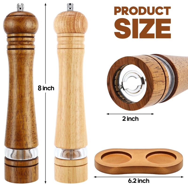 Wooden Salt and Pepper Grinder Set,2 Pcs Large 8 Inch