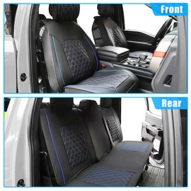 uxcell Car Front Rear Seat Covers for Toyota Tacoma 2005-2015 2016-2023 2024 Seat Protectors Pad Waterproof Faux Leather Black Blue 5 Pcs Front Rear