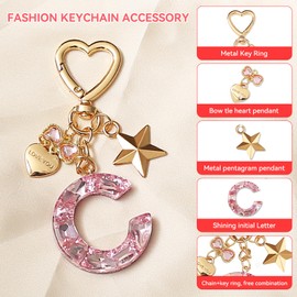 ZVRSUA Keyring Letter, Cute Key Fob Glitter Rhinestone Teenager Girls, Key Ring Name, Handbag Pendant, Bag Charms, Pendant, Keychain Initial, Gifts, silver