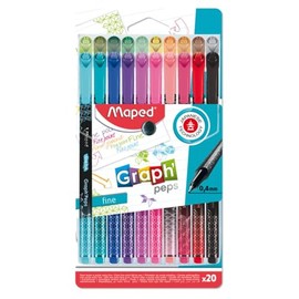 MAPED Plumines Graph’Peps 0.4 mm | Punta Fina Japonesa | Triangulares Ergonómicos | Set 20 Colores | Escritura y Dibujo Preciso