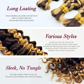 Human Braiding Hair Deep Wave Bulk Human Hair for Braiding No Weft (1 Pack-2 Bundles-100g) Human Braiding Hair for Boho Braids (4/27#, 18Inch)