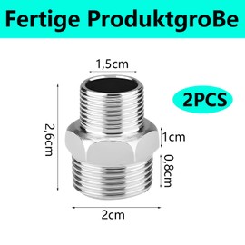 QZKJQDD 2 pieces stainless steel double nipple 1/2 inch male x 3/8 inch male thread, reducer 1/2 to 3/8 male thread, adapter 1/2 to 3/8 inch, suitable for industry, pipes, water etc