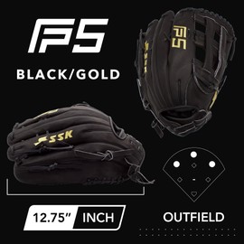 SSK FP5 Fastpitch Softball Glove – Infield - Outfield - Pitcher – 11.5”-11.75”-12”-12.25”-12.5”-12.75”-13”– Right & Left Hand Throw (Black/Gold - H Web, 12.75" - Left Hand Throw)