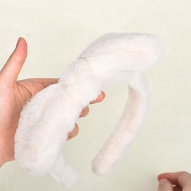 Guqqeuc Bunny Ears Headband Plush Hairband for Women Girls Cute Bowknot Headbands for Washing Face Spa Headbands for Girls White Rabbit Ears Headband for Easter Costume