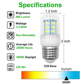 QYKAVM KEI D34L Refrigerator Bulb 5304511738, 3.5W 110V-130V LED Light Bulbs Compatible with Frigidaire Refrigerator, Replacement for Appliance Bulb,White Light,2 Pack