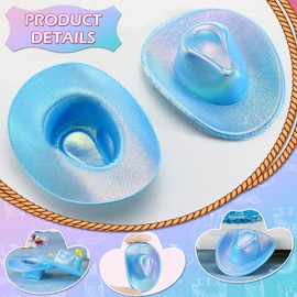 Sombrero de Vaquera Espacial Decoraciones de Fiesta Mini Sombrero de Vaquera de Disco Sombrero de Vaquero Holográfico Suministros para Fiestas Vaqueras para Casa de Muñecas (Azul Neón, 12)