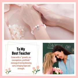 French Teacher Gifts, 4PCS Teacher Appreciation Gifts from Students, Natural Stone Beads Apple Charm Bracelets, Thank You Gift for Women Retirement Christmas End of Year - Cadeau Professeur Enseignante en Francais