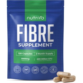 Fibre Supplement - Psyllium Husk 5000mg (500mg of 10:1 Extract) & Probiotic 400 Million CFU Lactobacillus Acidophilus – Digestive, Gut Health Support & Stool Softener -120 Psyllium Husks Capsules