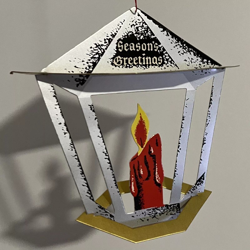 Vintage Volland Twirl-Around 3D Mobile Christmas Card Lantern-Glow Unused