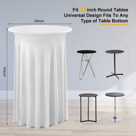 2 Packs White Round High Top Table Cloth for Cocktail Party 32inch×43inch Stretchy Wrinkle Free White Cocktail Table Covers for Party Wedding Banquet Baby Shower Baptism Decor